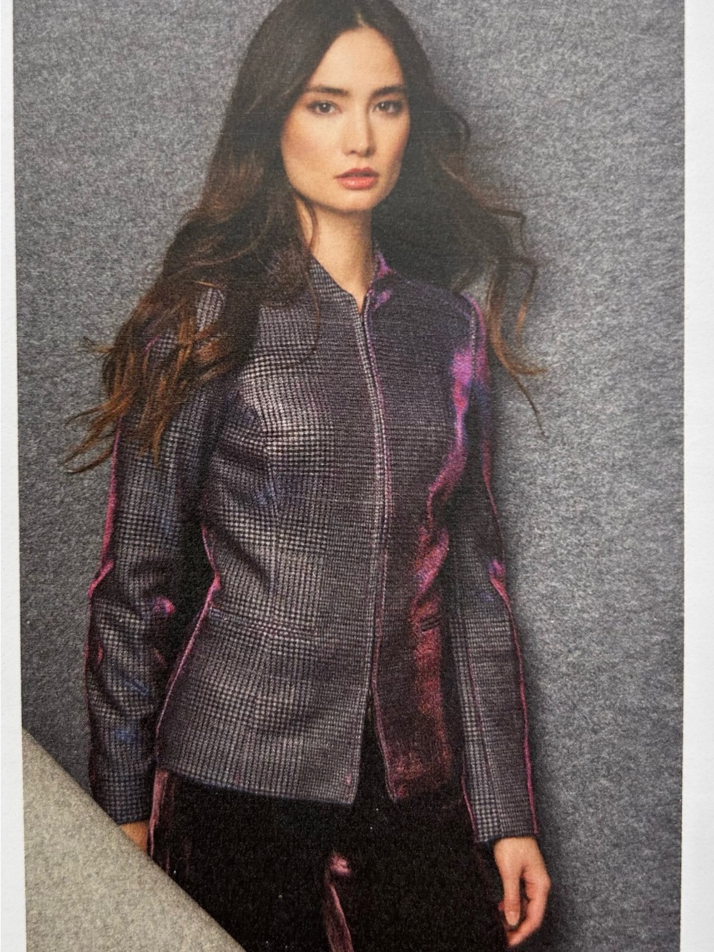 NWT Carlisle Galvanized Purple Iridescent Metallic Plaid Zip-Front Jacket
